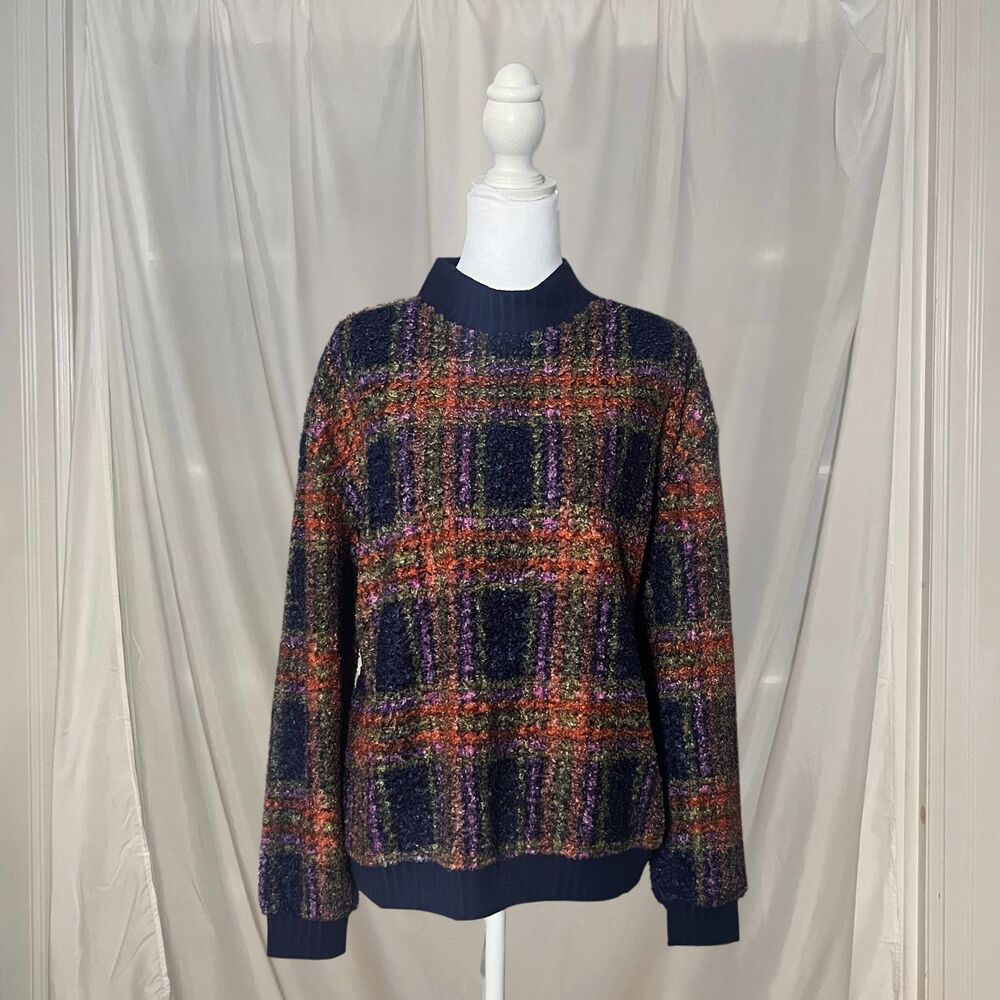 Lightweight Boucle Pullover Colorful Plaid Sweater | NWT beachlunchlounge Large